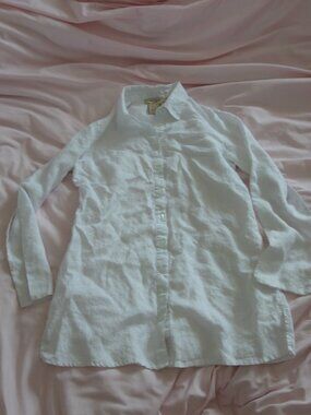 Ecru White 100% Linen Button Down Long Sleeve Shirt Size M